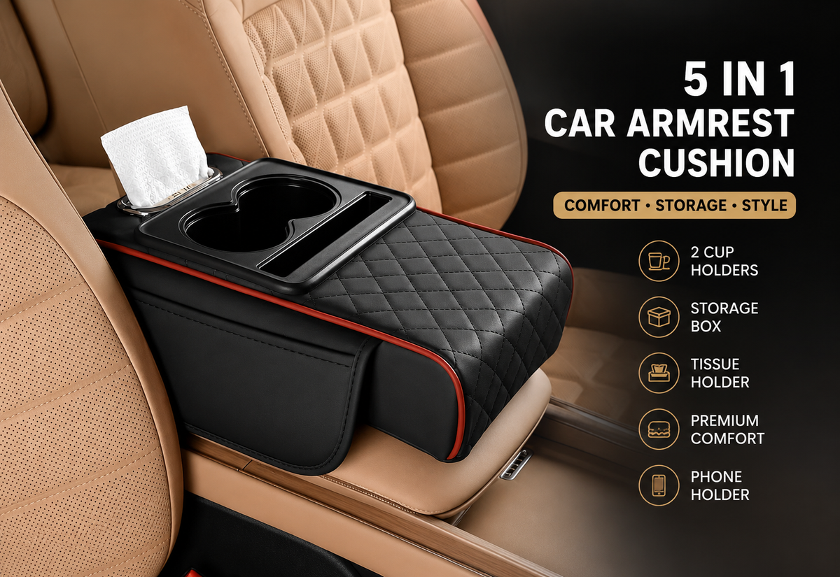 🚗 5-in-1 Car Armrest Cushion &amp; Organizer