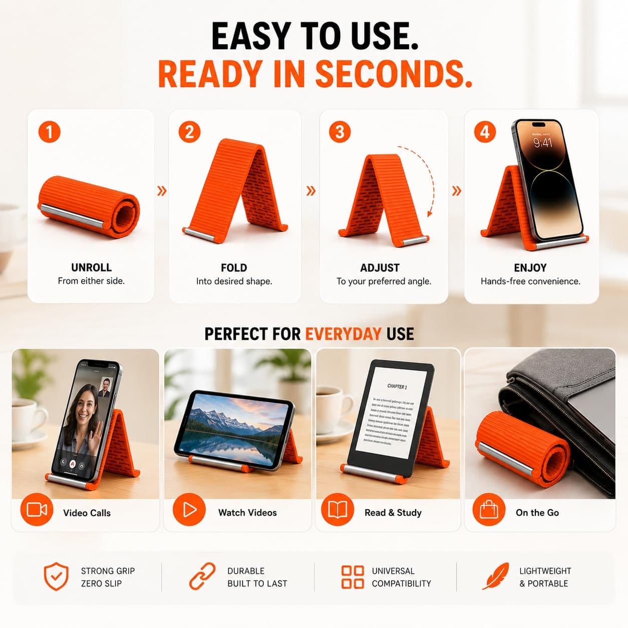 Foldable Silicone Mobile Stand | Ergonomic & Anti-Slip